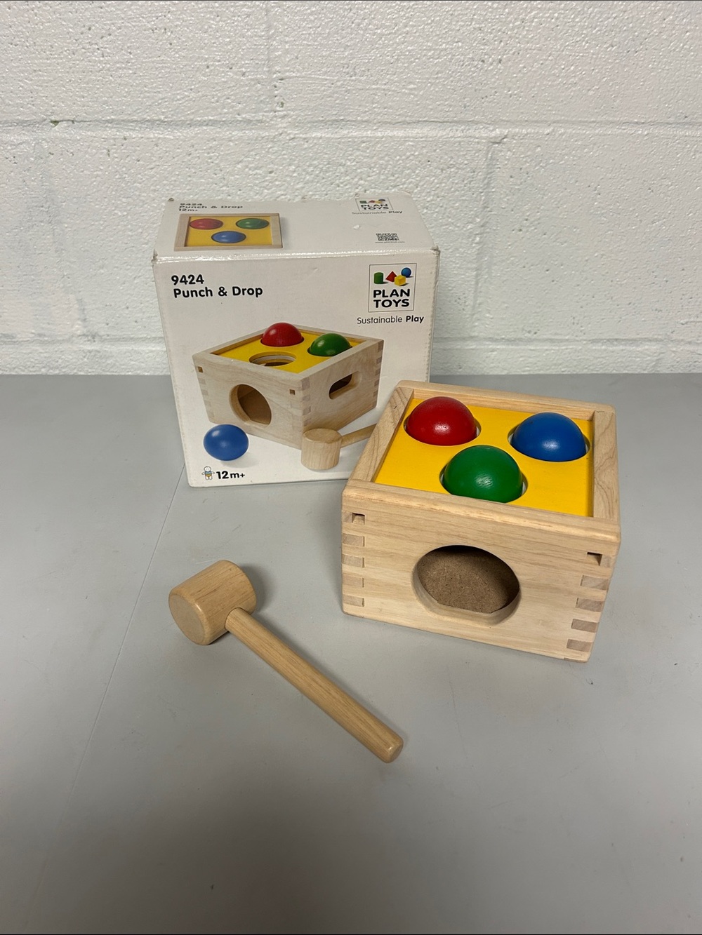 Plan Toys punch & drop natural wood mallet and ball  toy